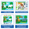 Four-step visual guide for animal-shaped Tangram Twist puzzle for kids aged 4-7