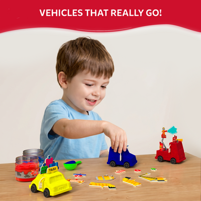 Sandeezy: Cars, Trucks, & More! | Sensory Toy & Pretend Play Set | Gifts for Ages 3-7