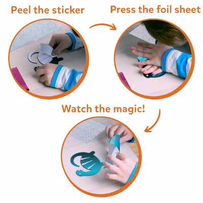 Instructions for children’s foil art activity from Foil Fun World Of Dinosaurs kit