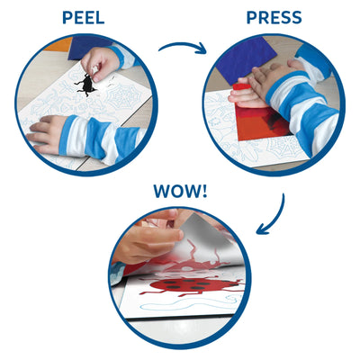 Children creating foil art bugs and butterflies with the Foil Fun craft kit