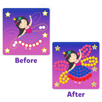 Children’s art activity with a fairy decorated with colorful pegs for Dot It with Magnets Unicorns Princesses