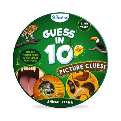Circular animal-themed picture clues game board for Guess in 10 Trivia Card Game
