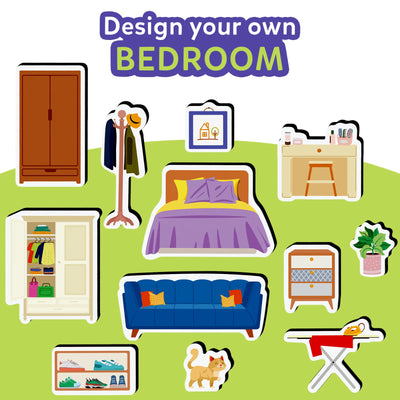 Interactive bedroom furniture and decor elements for kids ages 3-7 in Magnetopia set