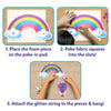 Rainbow-themed fabric square and glitter string craft instructions for Kids’ Poke-in Art kit