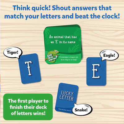 Children playing Rapid Rumble animal and letter matching card game for ages 6+