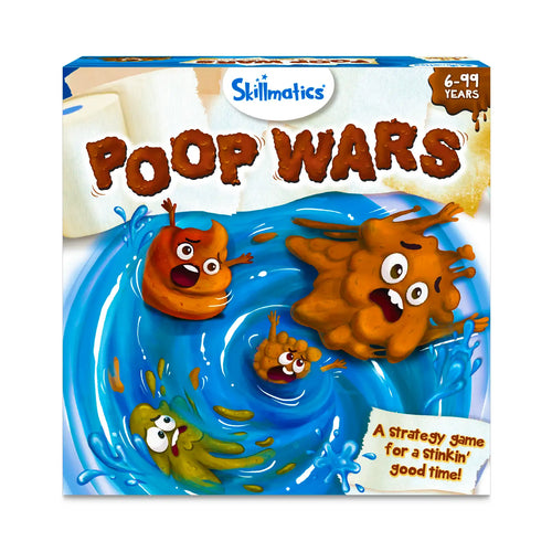 Poop Wars card game with cartoon fecal characters in water for ages 6+
