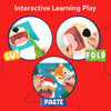 Interactive craft activity kit for children featuring cutting, folding, and pasting to create characters