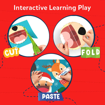 Interactive craft activity kit for children featuring cutting, folding, and pasting to create characters