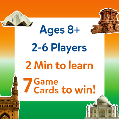 Indian-themed trivia card game Guess in 10 Wonders of India for ages 8+ with 7 cards