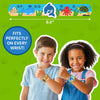 Two children wearing colorful animal-themed slap bracelets for DIY art and craft activity