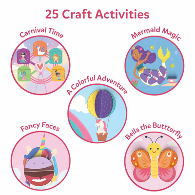 Craft kit with carnival, mermaid, hot air balloon, fantasy creature, and butterfly themes for kids