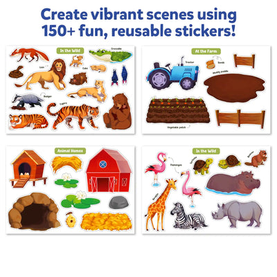 Reusable farm and animal-themed stickers for creative storytelling scenes for kids