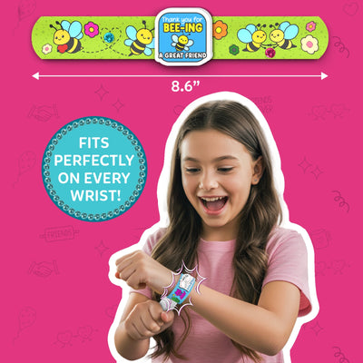 Colorful slap bracelet with bees and flowers from Snap Bandz Friends Forever craft activity