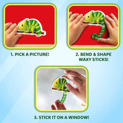 Instructions for Waxy Window Art Amazing Animals craft kit creating colorful window clings