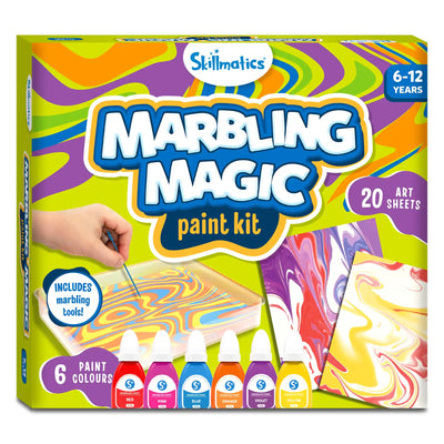 Skillmatics Marbling Magic Paint Kit for ages 6-12 with 6 colors and art sheets