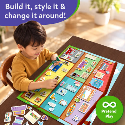 Child playing with Magnetopia interactive magnetic board game for creative pretend play