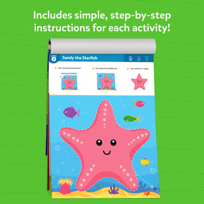 Children’s activity book with Sandy the Starfish craft exercise from Snip Snip Amazing Animals kit