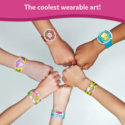 Colorful slap bracelets with decorative charms for DIY Art & Craft Activity for kids