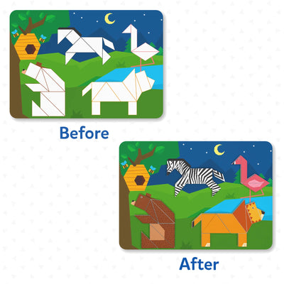 Animal-shaped tangram puzzle set from Tangram Twist Amazing Animals for kids ages 4-7