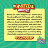 Text-heavy panel with the Pop-Reveal Housie logo at the top and a yellow background framed by green waves. The paragraph explains gameplay, including choosing a caller, popping the red can, calling numbers, folding matching numbers on cards, and continuing until someone shouts “Full House!” A small housie card illustration appears in the lower corner.