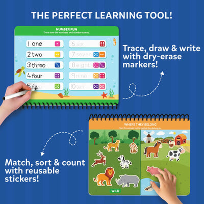 Children’s educational activity books for tracing and sticker play in Busy Book for Preschoolers