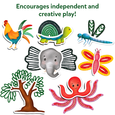 Colorful animal and nature-themed thread art crafts from Waxy Window Art for kids ages 5-12