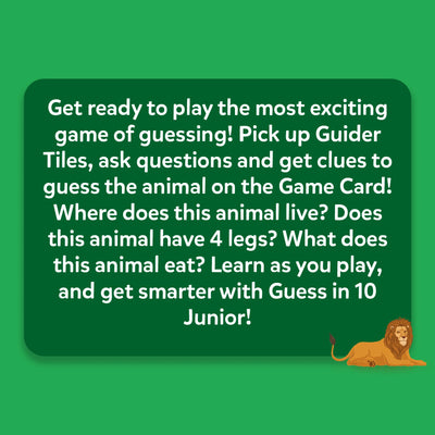 Educational children’s game with a lion illustration from Guess in 10 Junior World of Animals