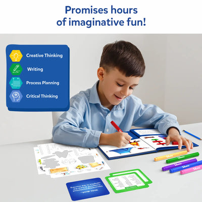 Young boy engaging with My Storybook Art Kit All My Adventures educational activity