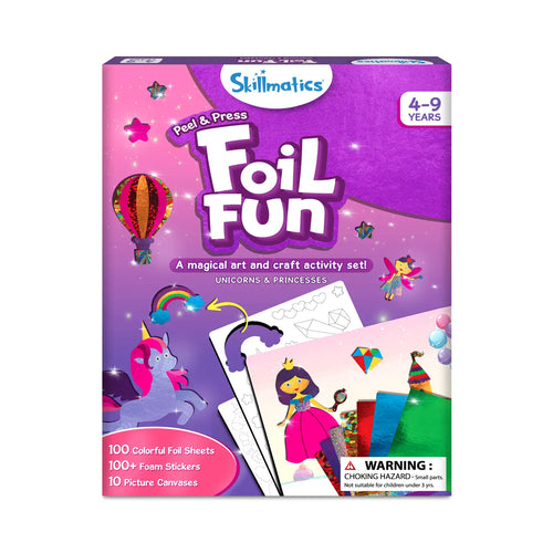 Foil Fun Unicorns and Princesses art set with foil sheets, foam stickers, and canvases