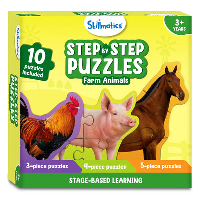 Children’s farm animals puzzle set with varying pieces for progressive learning ages 3+