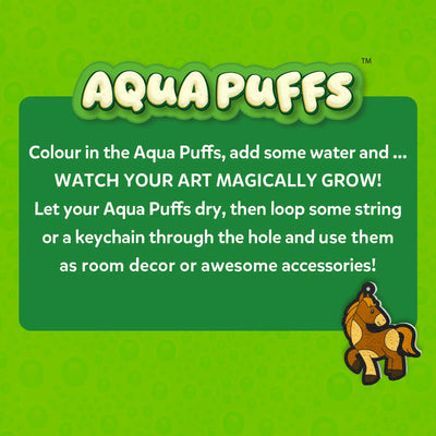 Instructions for coloring and growing Aqua Puffs into room decor or accessories for Aqua Puffs Animal Friends 3D Art Kit