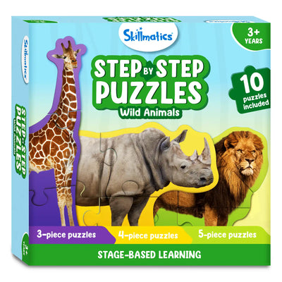 Skillmatics Step By Step Puzzles Wild Animals box set for ages 3+ with 10 puzzles