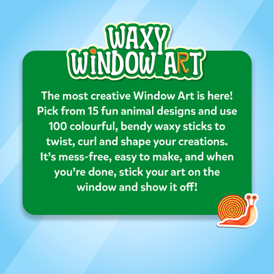 Waxy Window Art kit with 15 designs and 100 colorful wax sticks for kids ages 5-12