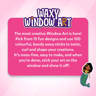 Waxy Window Art kit with 15 designs and 100 colorful bendy wax sticks for kids