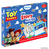 Skillmatics Disney Pixar Toy Story My Story Art Kit box shown at an angle on white background for ages 5–10 years. Box displays kit contents: 70+ colorful stickers, 30+ DIY stickers, 1 story pad, 10 markers, and 8 vocabulary lists. Bottom text reads 