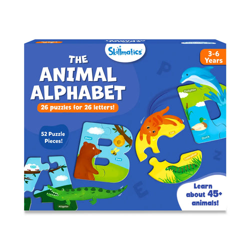 Children’s alphabet puzzle set featuring colorful animal-themed jigsaw pieces for ages 3-6