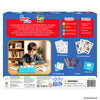 Back of Skillmatics Disney Pixar Toy Story My Story Art Kit box on blue background. Includes product description, key skills: Creative Thinking, Writing, Process Planning, Critical Thinking, and develops Imagination, Communication, Vocabulary, and Self-expression. Shows all kit contents and a boy writing. Bottom has safety warnings, certifications, barcode, and manufacturer details.