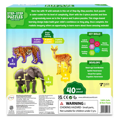 Wild animals puzzle set for children ages 3+ to develop cognitive skills