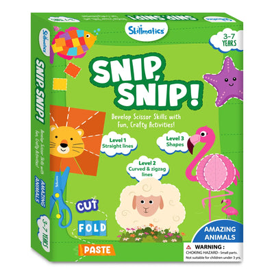 Children’s craft kit for developing scissor skills from Snip Snip Amazing Animals Art & Craft Kit