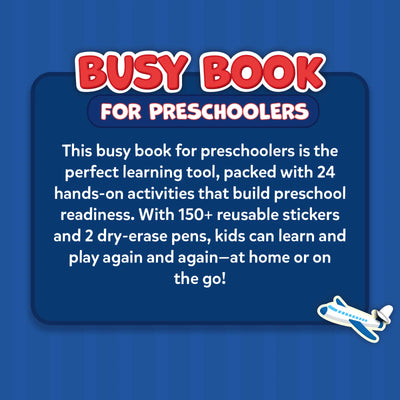 Colorful preschool busy book with reusable stickers and dry-erase pens for ages 3-6