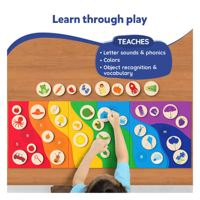 Colorful wooden Alphabet Rainbow puzzle for phonics, colors, and vocabulary learning
