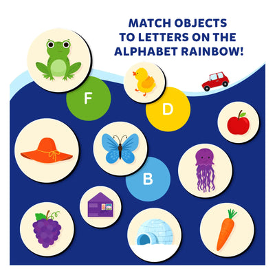 Educational game for matching objects to letters in Alphabet Rainbow Magnetic Matching Activity