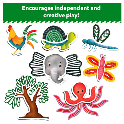 Colorful animal and nature-themed thread art crafts from Waxy Window Art for kids ages 5-12