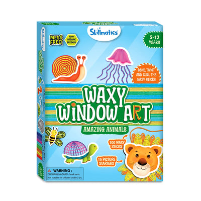 Skillmatics Waxy Window Art kit creating animal-themed window decorations for kids
