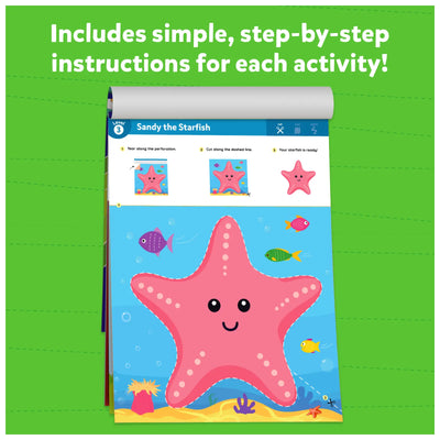 Children’s activity book page with Sandy the Starfish cutting exercise from Animal Snip & Craft Bundle