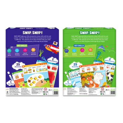 Educational Animal Snip & Craft Bundle for ages 3-7 with 25 activities, safety scissors, and glue sticks