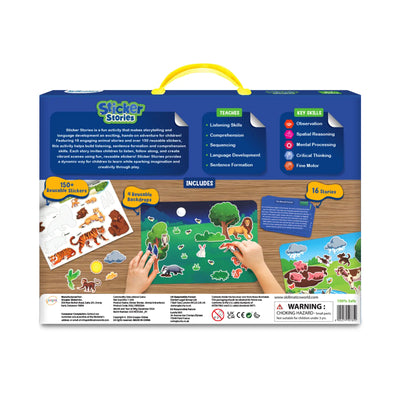 Children’s educational sticker set with reusable stickers and backdrops for storytelling
