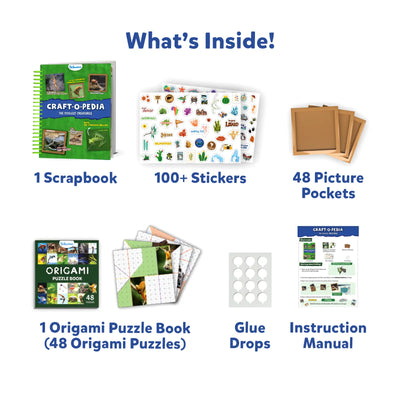 Craft kit with scrapbook stickers picture pockets origami puzzle book glue and manual