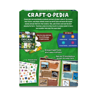 Green-backed origami puzzle book for creating animal encyclopedia in Craftopedia series