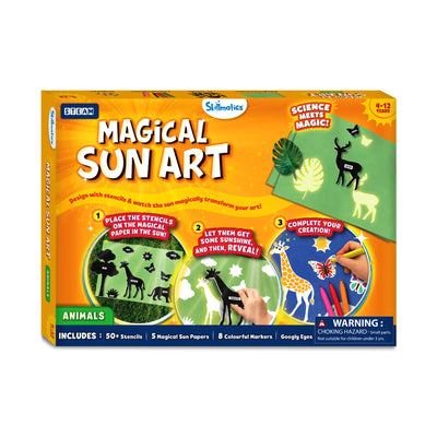 Children’s art kit for creating sun-activated animal artwork with stencils from Magical Sun Art